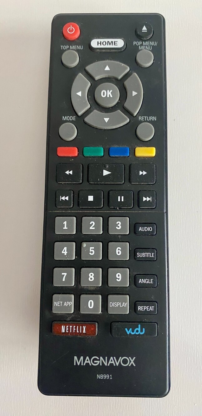 Magnavox NB991 OME Blu-ray DVD Player Remote Control Netflix VUDU Black